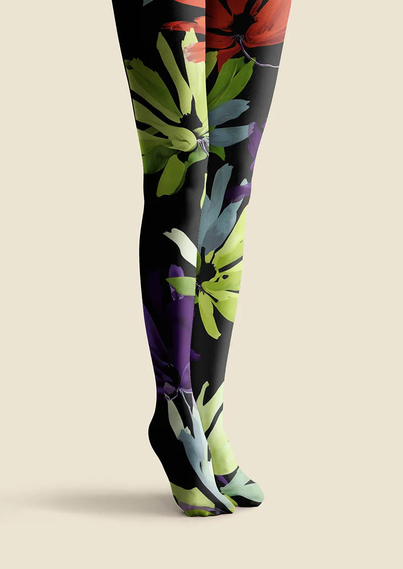 Viken Plan Tropical Leaf Mix Tights Hosiery Pantyhose
