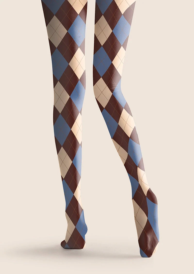 Viken Plan Colored Check College Tights Hosiery Pantyhose