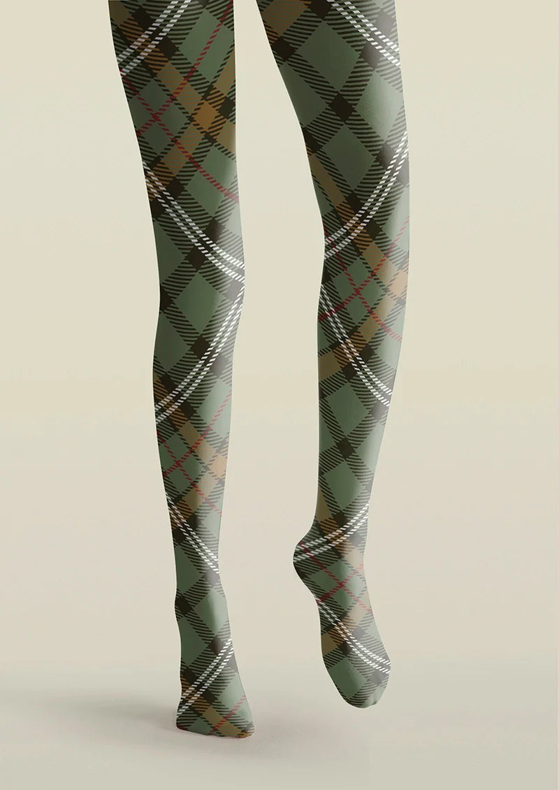 Viken Plan Light Green Check Plaid Tights Hosiery Pantyhose