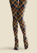 Viken Plan Brown- blue  stripes Checked Tights Hosiery Pantyhose