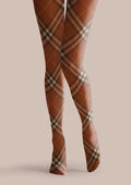 Viken Plan Cappuccion brown Maillard  Check Tights Hosiery Pantyhose