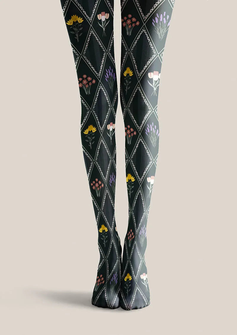 Viken Plan Floral pattern Shadow Garden Tights Hosiery Pantyhose