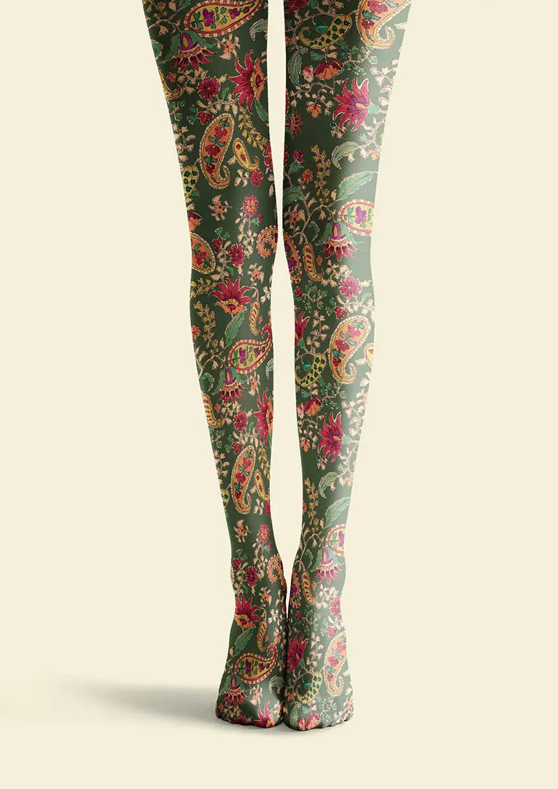 Viken Plan Mint Vintage Paisley Tights Hosiery Pantyhose