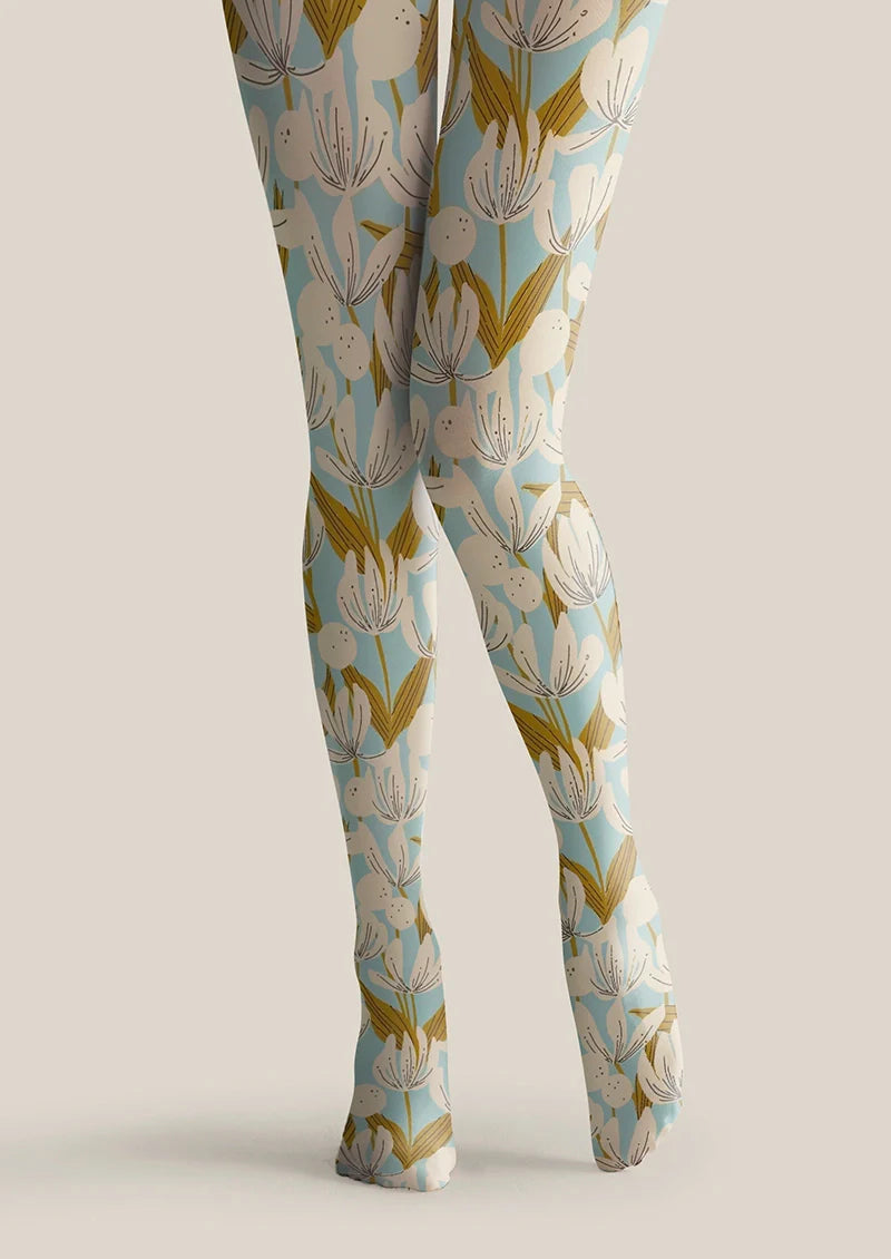 Viken Plan Retro Tulip Flowers Tights Hosiery Pantyhose