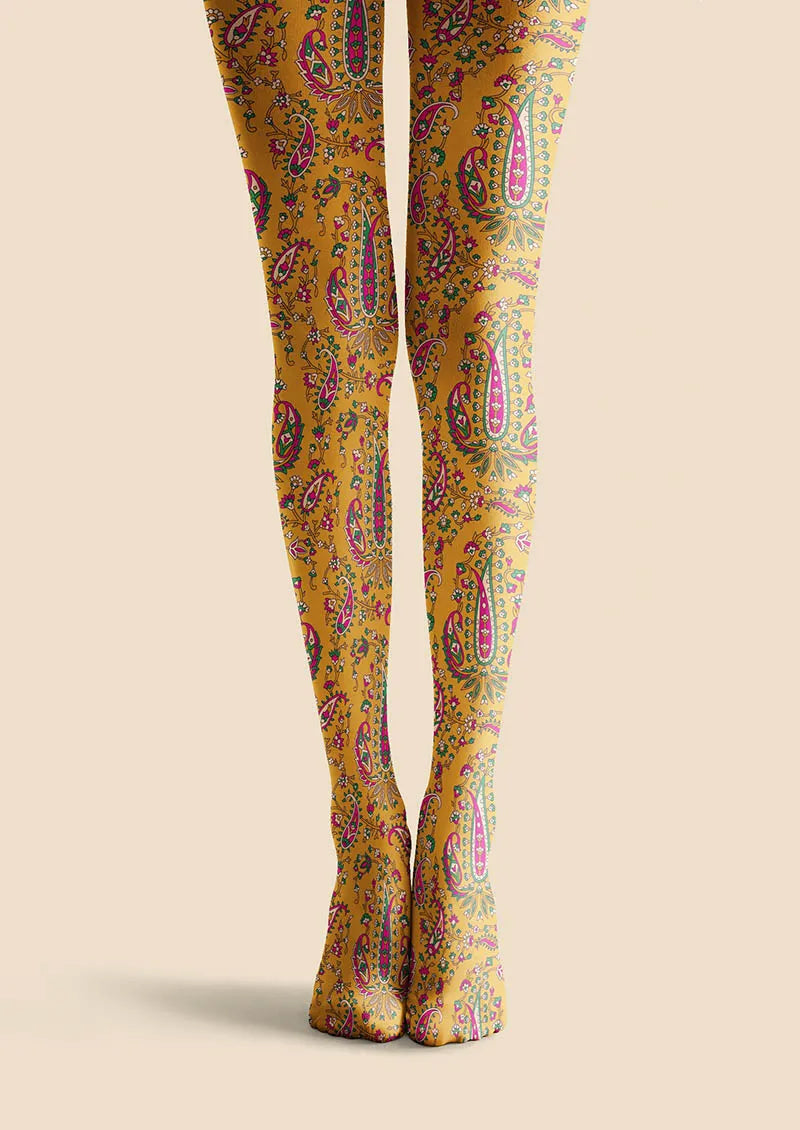 Viken Plan Warm Gold Paisley Tights Hosiery Pantyhose