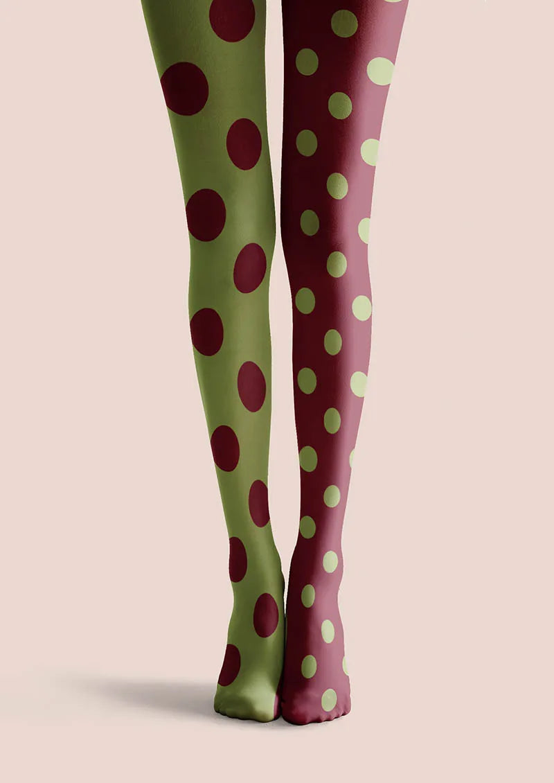 Viken Plan Green-Red Dots Tights Hosiery Pantyhose