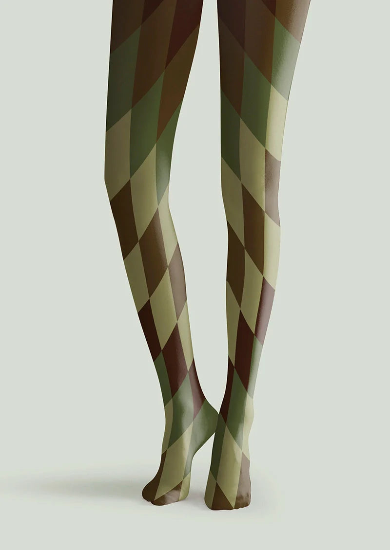 Viken Plan Avocado Diamond Pattern Tights Hosiery Pantyhose