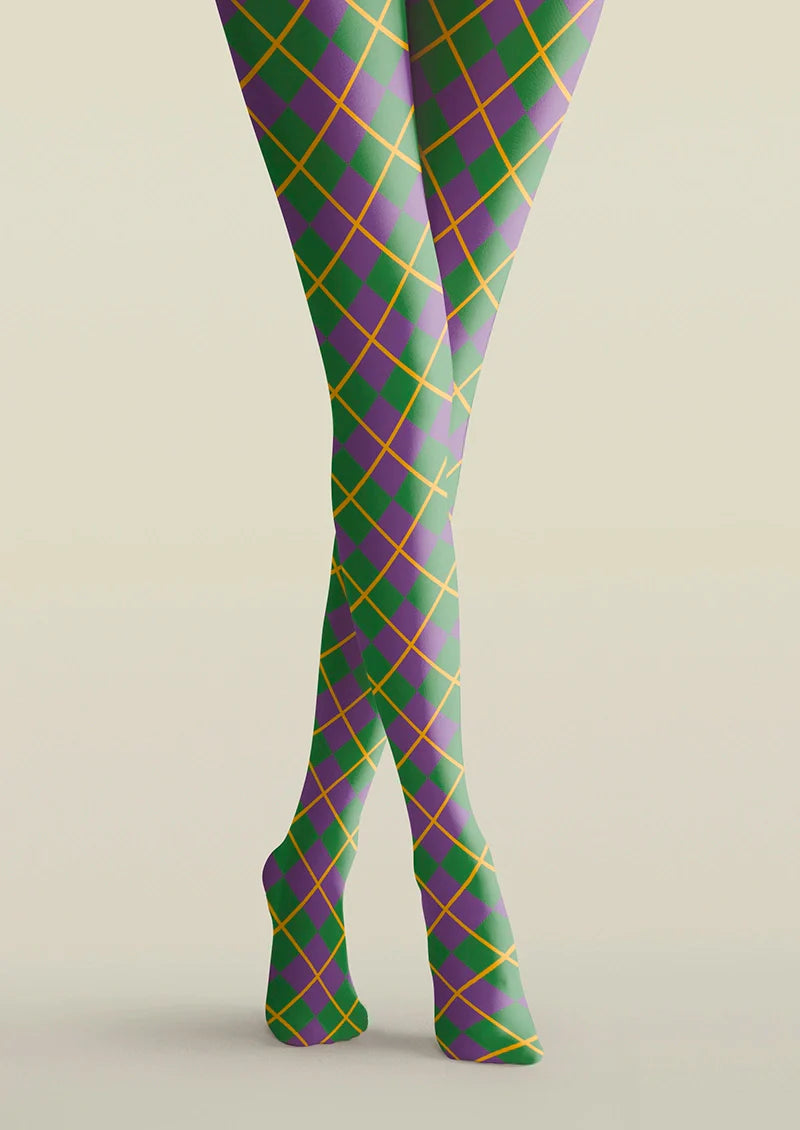 Viken Plan Green- purple checkered Tights Hosiery Pantyhose