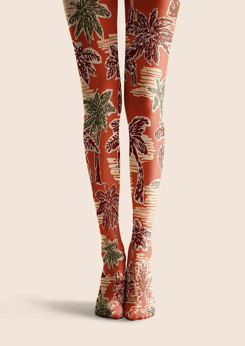 Viken Plan Hand-Drawn Palm Tights Hosiery Pantyhose
