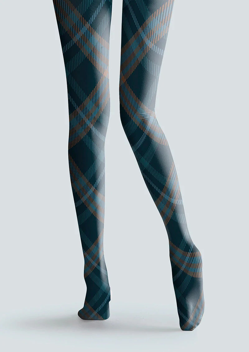 Viken Plan Deep Blue Check Plaid Tights Hosiery Pantyhose