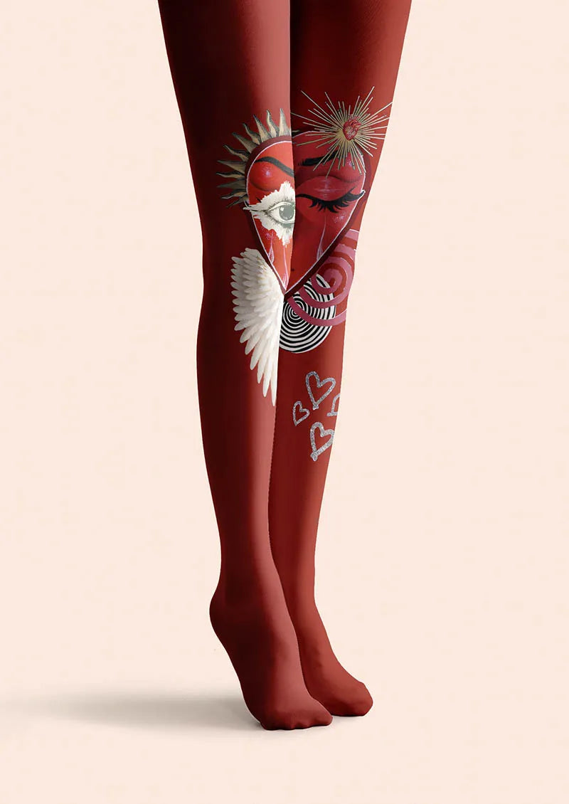 Viken Plan Valentine's Day Red Heartbeat Tights Hosiery Pantyhose