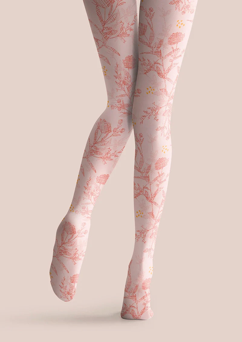 Viken Plan Pink Flowers Tights Hosiery Pantyhose