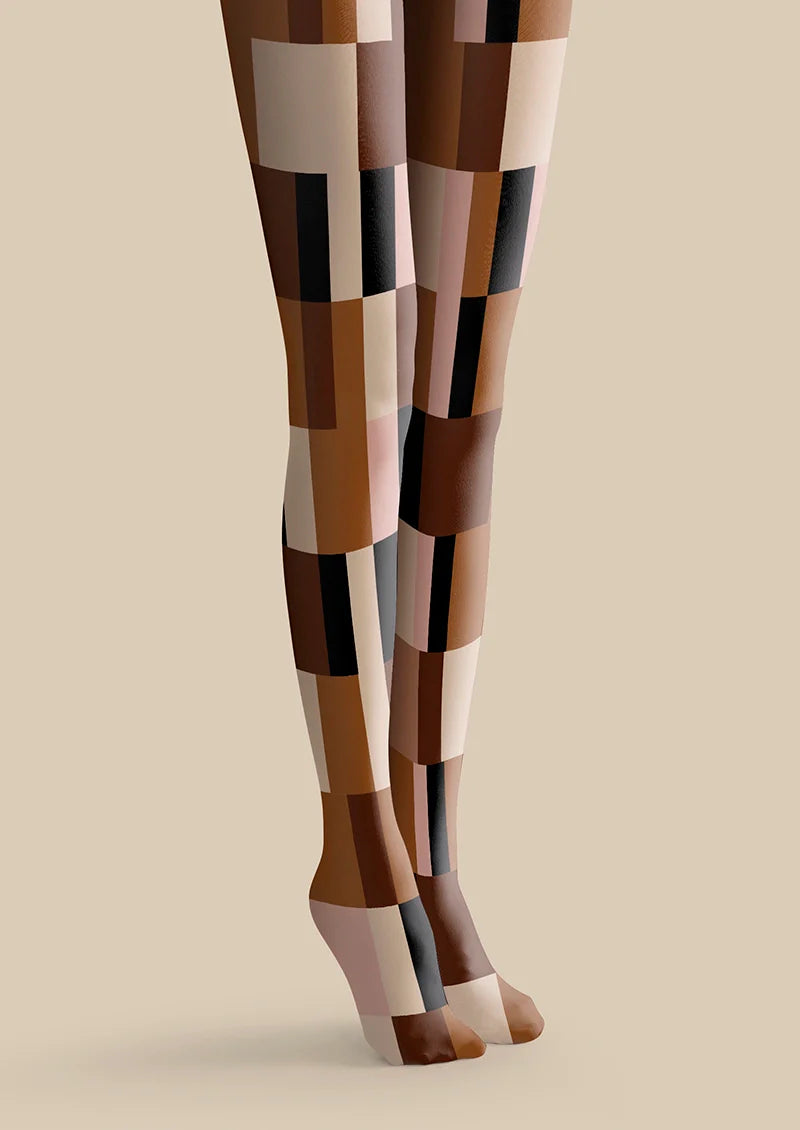 Viken Plan Brown Geometry Set Tights Hosiery Pantyhose