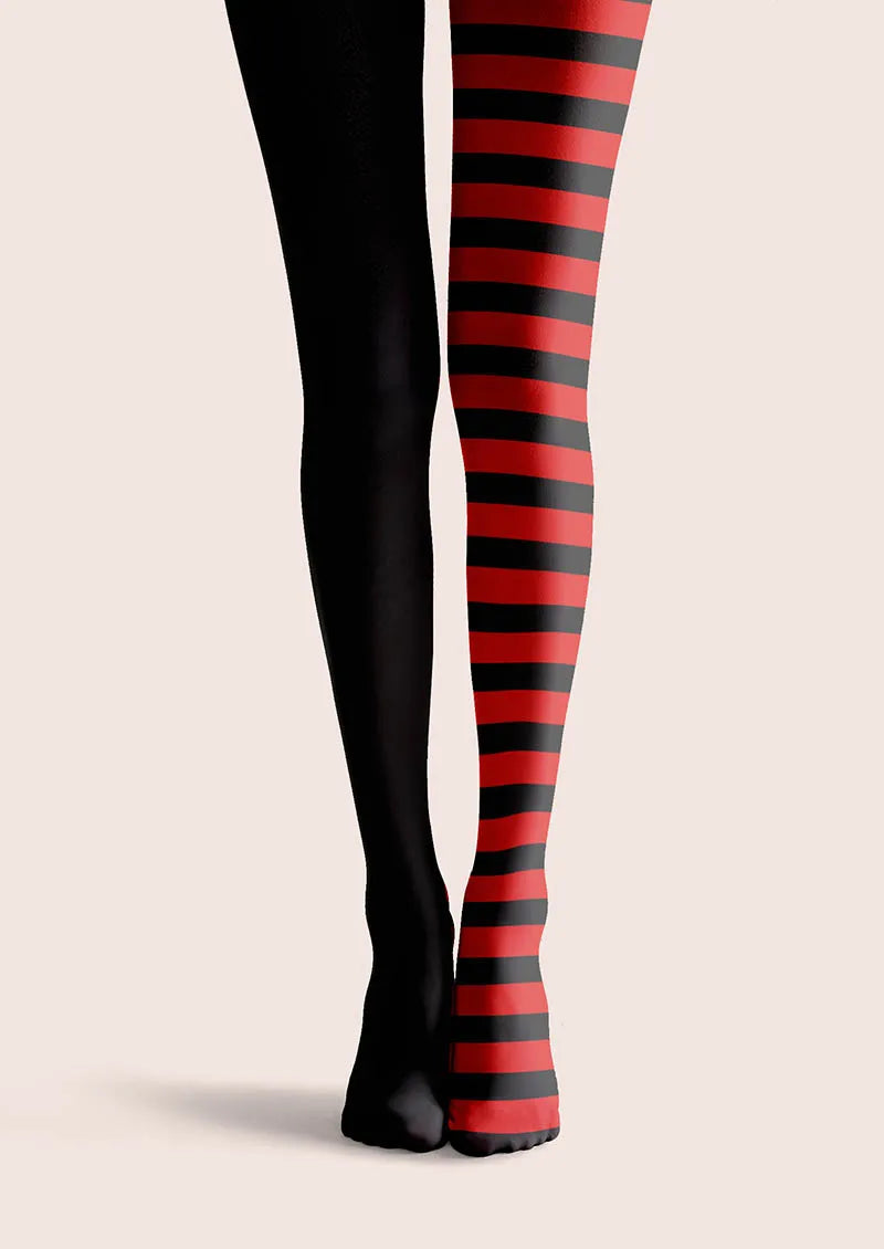 Viken Plan Black-Red Split Stripes Tights Hosiery Pantyhose