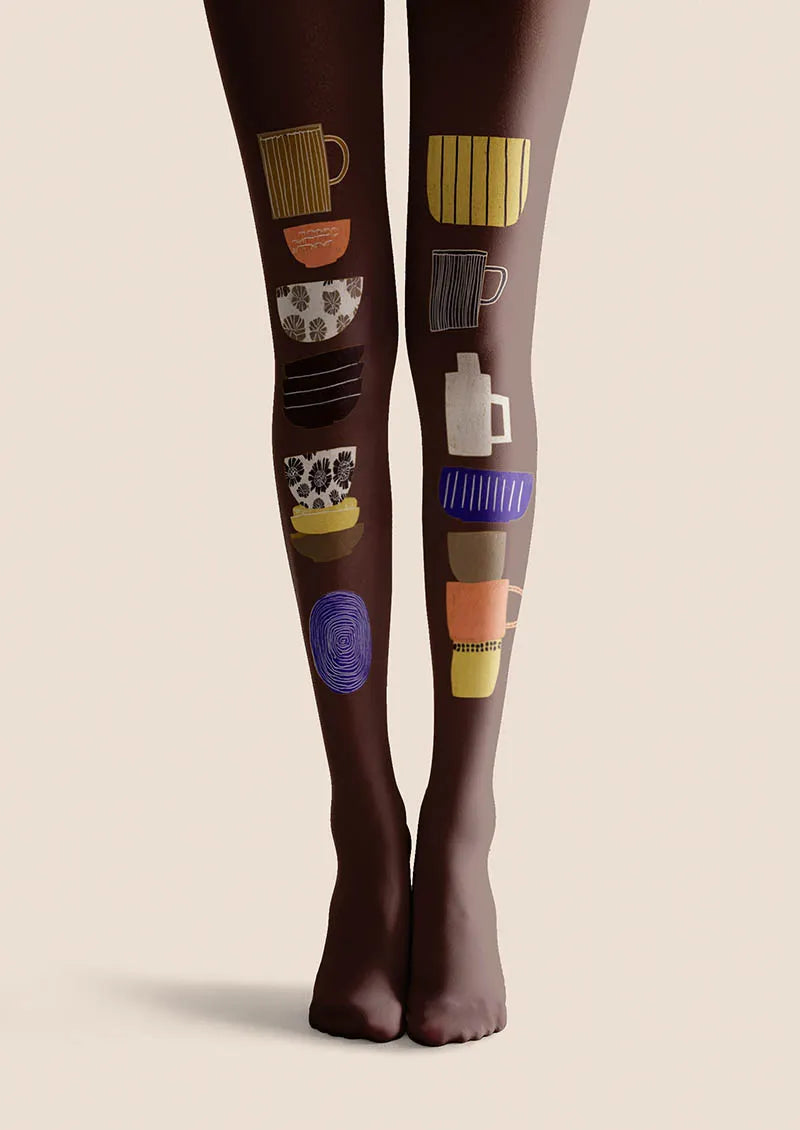 Viken Plan Fun Art Coffee Cup Fun Tights Hosiery Pantyhose