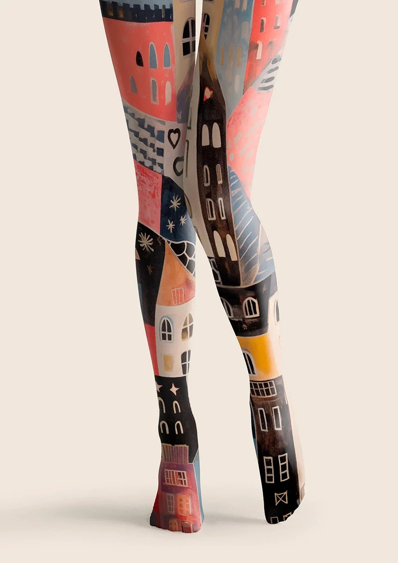 Viken Plan Block Color Fantasy Town Tights Hosiery Pantyhose