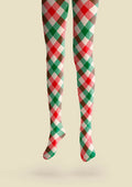 Viken Plan Christmas red-green stripes Checked pattern Tights Hosiery Pantyhose
