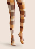 Viken Plan Caramel Checked Tights Hosiery Pantyhose