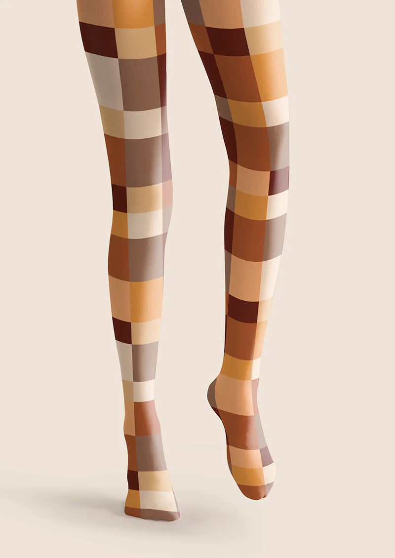 Viken Plan Caramel Checked Tights Hosiery Pantyhose