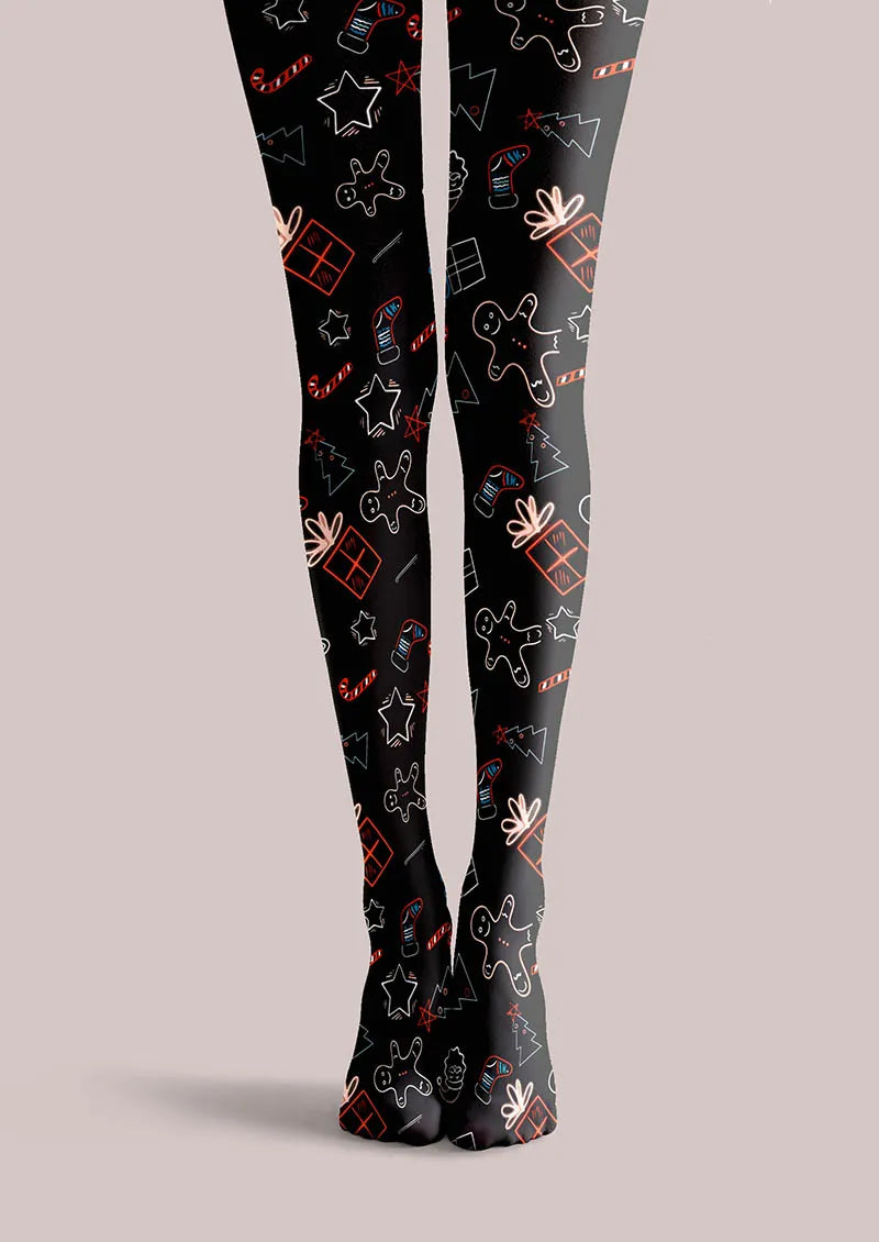 Viken Plan Christmas Fun Art Gingerbread Night Tights Hosiery Pantyhose