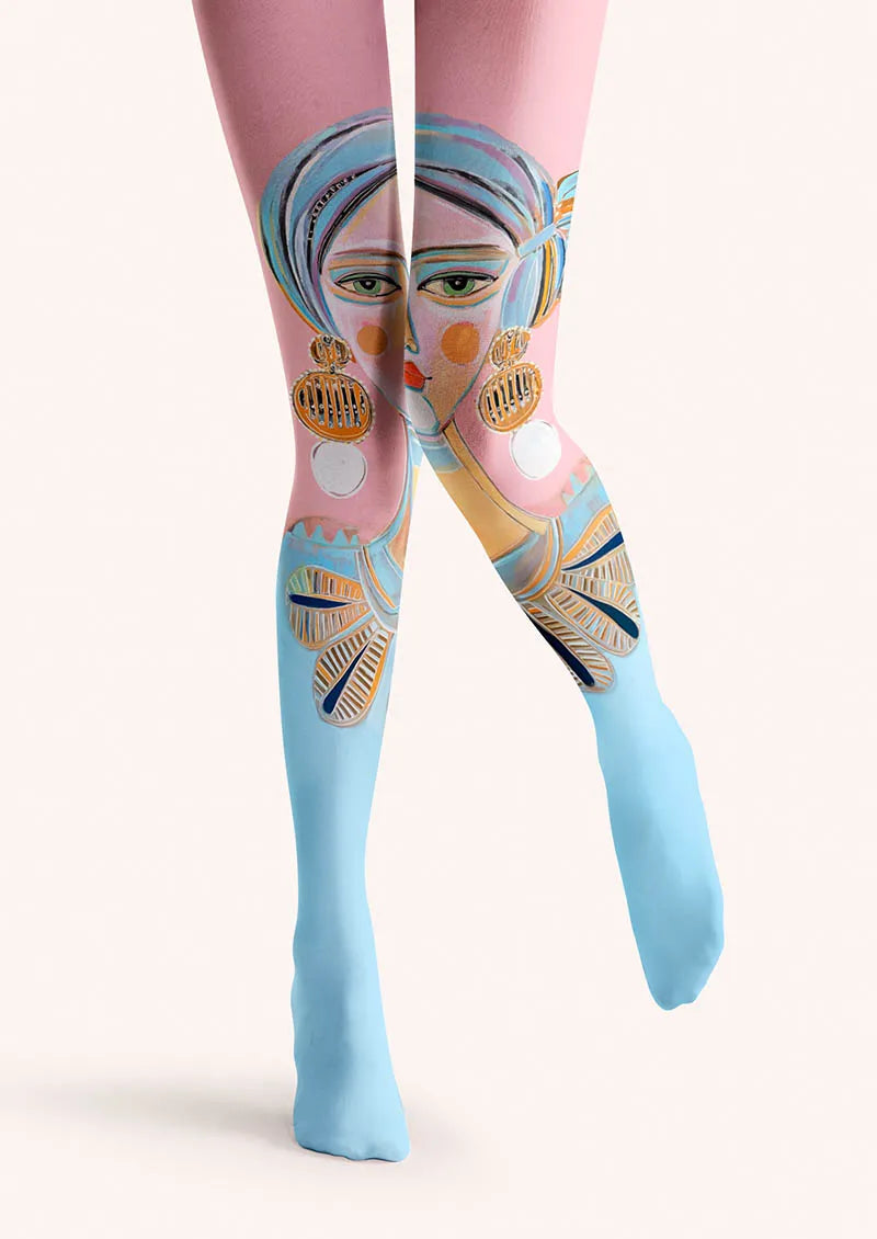 Viken Plan Fun Art Blue Muse Tights Hosiery Pantyhose