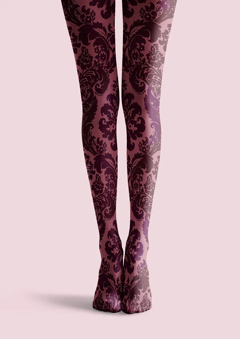 Viken Plan Baroque Bloom Plum Velvet Tights Hosiery Pantyhose