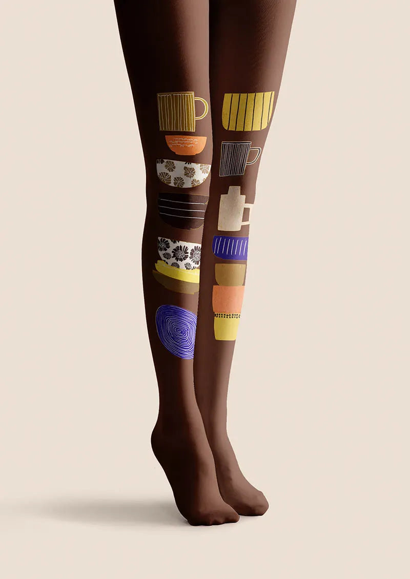 Viken Plan Fun Art Coffee Cup Fun Tights Hosiery Pantyhose