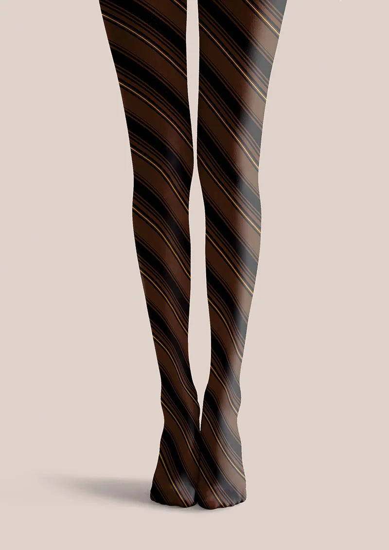 Viken Plan Geometric Art Brown Weave Tights Hosiery Pantyhose
