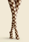 Viken Plan Brown-pale Yellow Checkered Tights Hosiery Pantyhose
