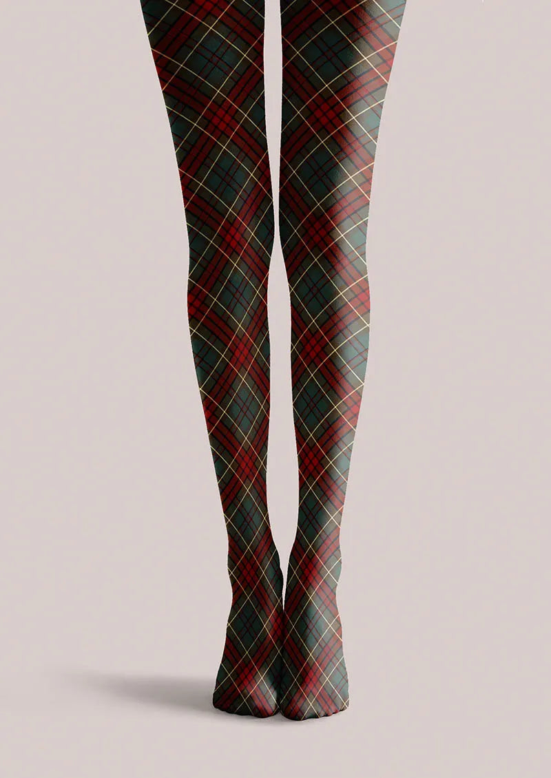 Viken Plan Christmas  Holiday Plaid Story Tights Hosiery Pantyhose