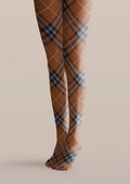 Viken Plan Brown-blue Maillard Check Tights Hosiery Pantyhose
