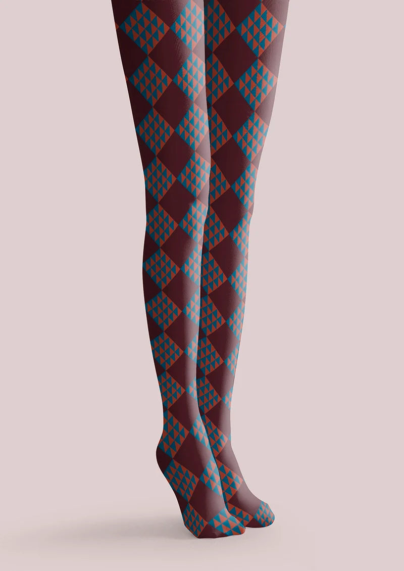 Viken Plan Burgundy red checkered Tights Hosiery Pantyhose