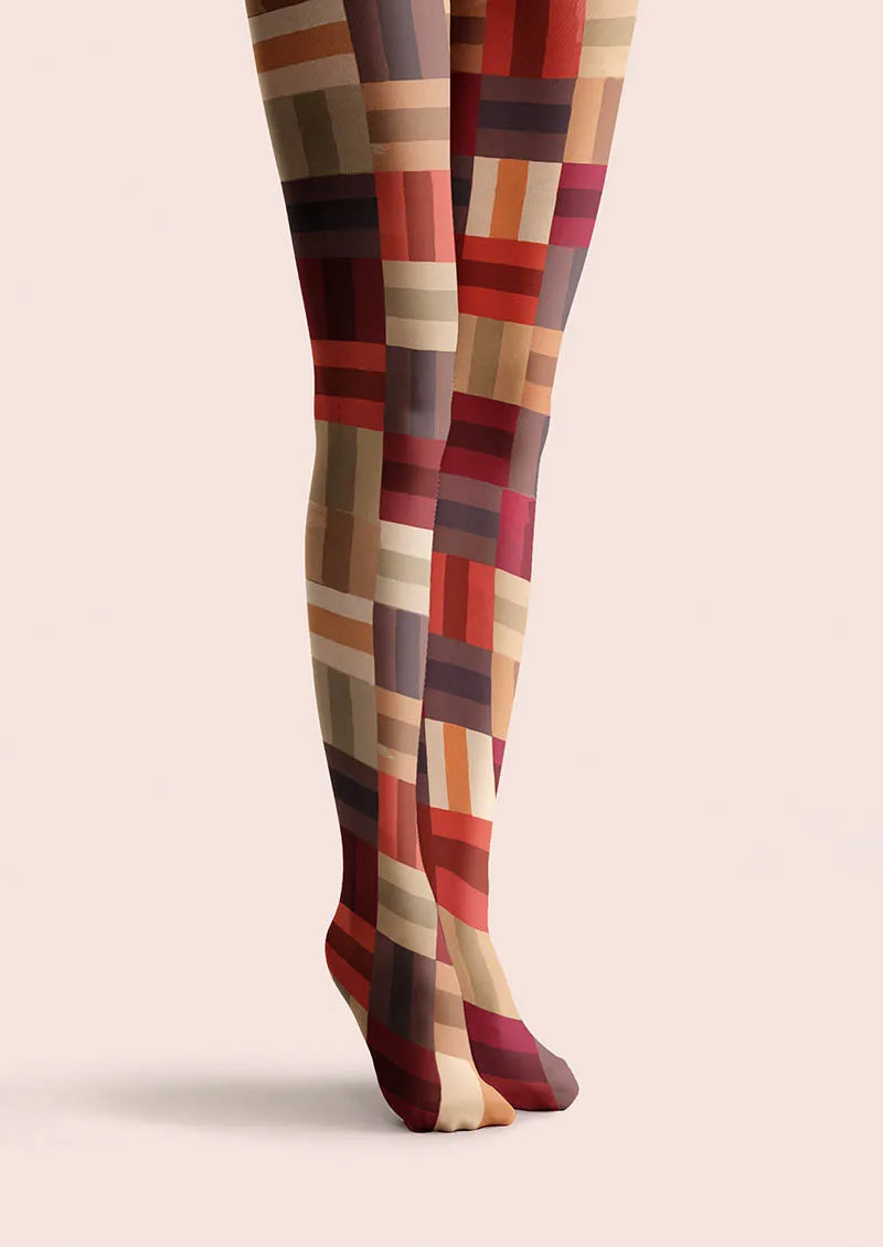 Viken Plan Christmas Fun Art Patch Plaid Tights Hosiery Pantyhose