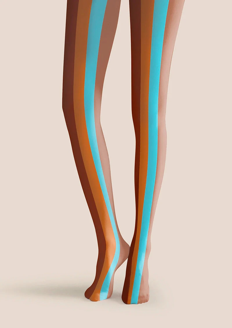 Viken Plan Brown Blue Striped Tights Hosiery Pantyhose
