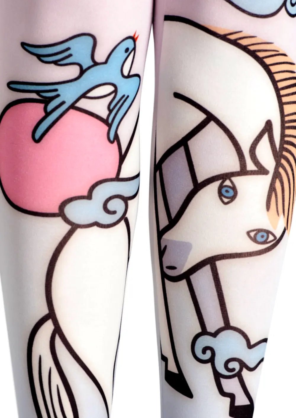 Viken Plan Fun art Print Tights Cute Pantyhose/Tights [Horse and swallow fell]