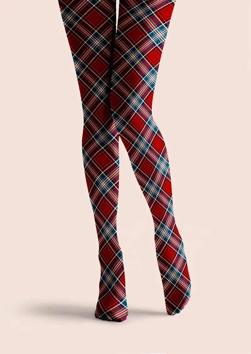 Viken Plan Christmas Classic Red Tartan Tights Hosiery Pantyhose