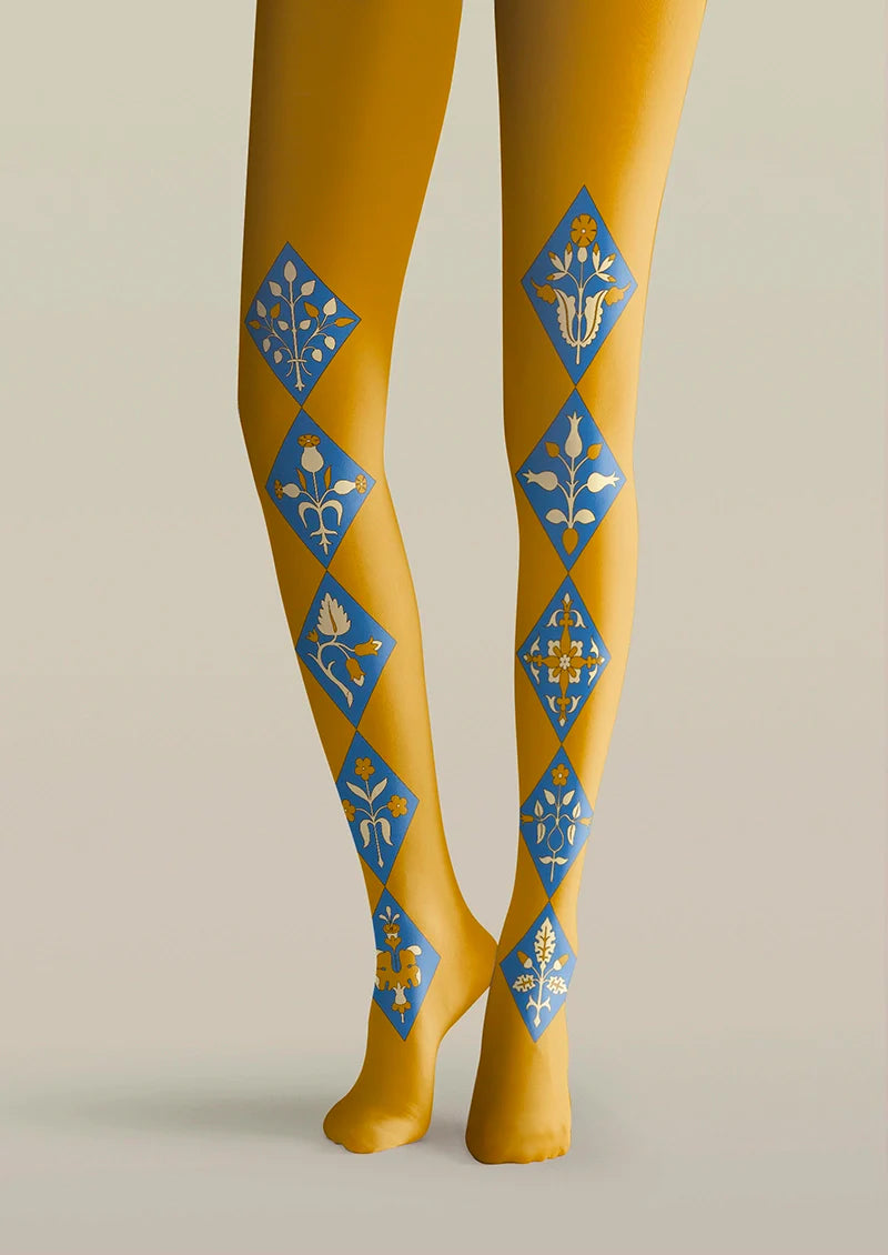 Viken Plan Floral Diamond Pattern Tights Hosiery Pantyhose