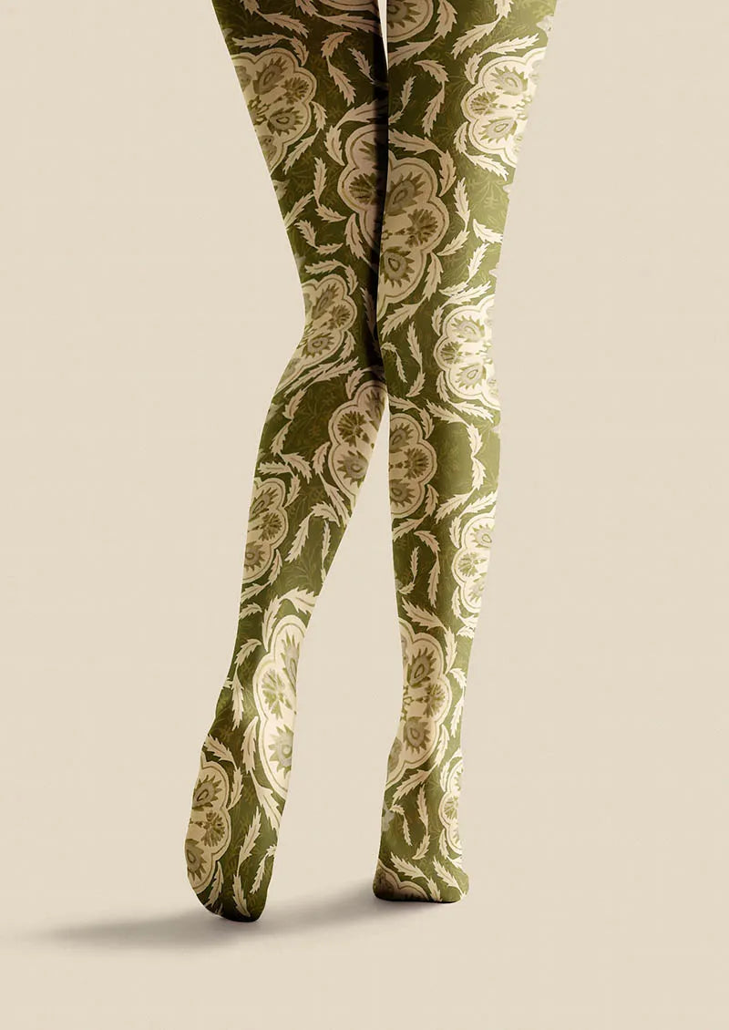 Viken Plan Floral pattern Olive Floral Tights Hosiery Pantyhose