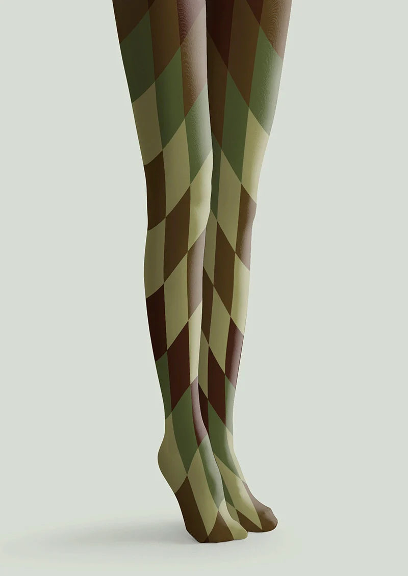 Viken Plan Avocado Diamond Pattern Tights Hosiery Pantyhose