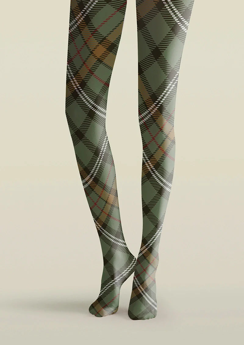 Viken Plan Light Green Check Plaid Tights Hosiery Pantyhose