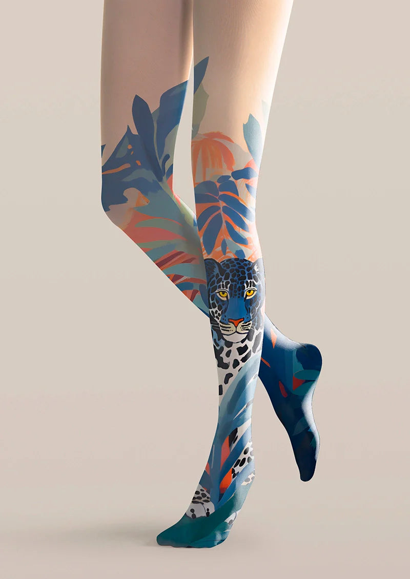 Viken Plan Art Print Tights Personality Pantyhose/Tights [Blue Leopard]