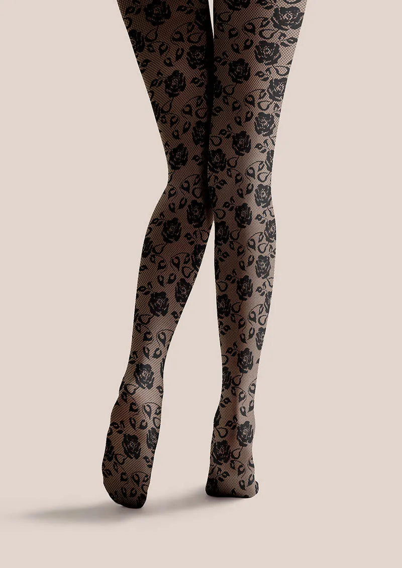 Viken Plan Lace Print Noir Bloom Tights Hosiery Pantyhose