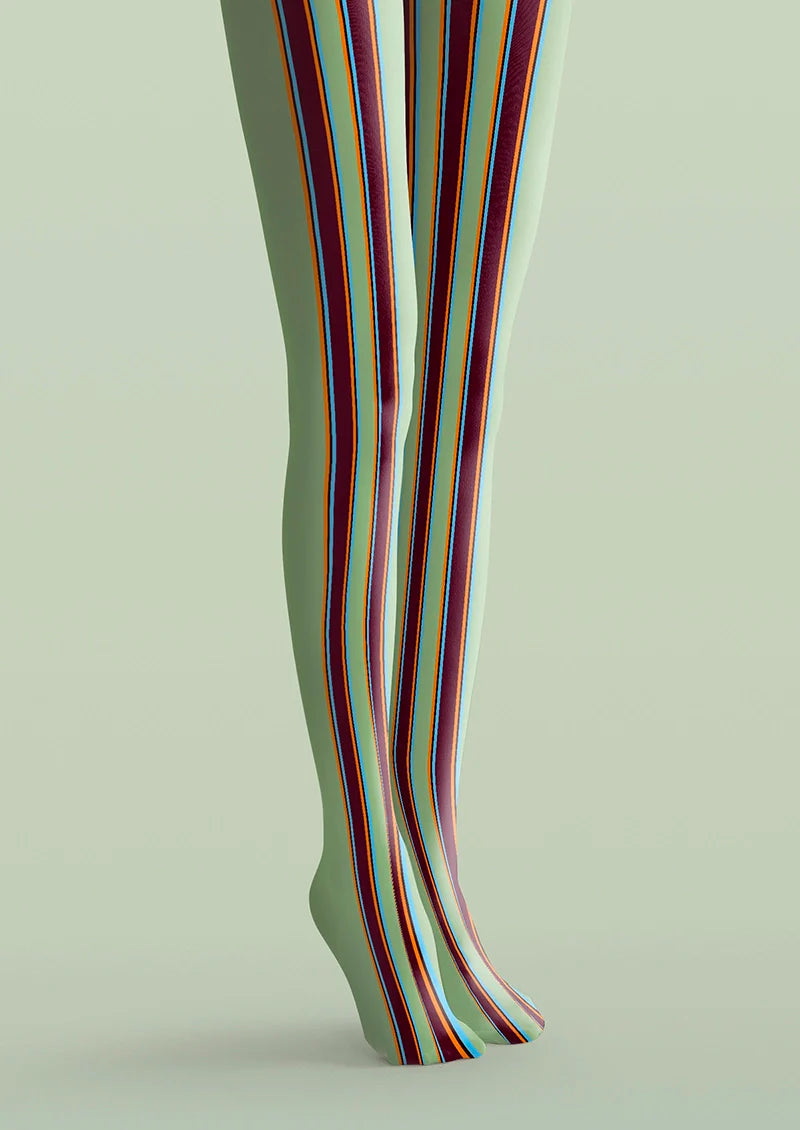 Viken Plan Green Brown Stripes College Tights Hosiery Pantyhose