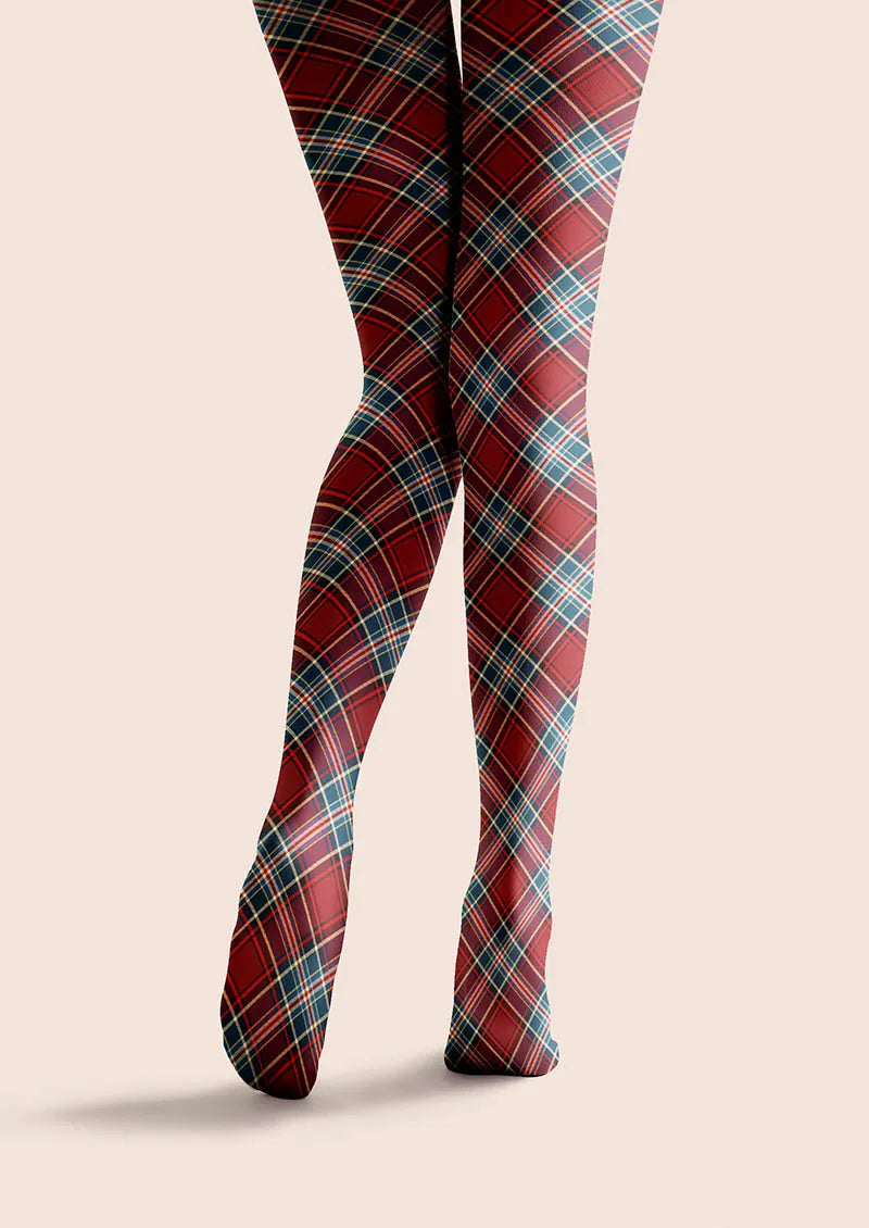 Viken Plan Christmas Classic Red Tartan Tights Hosiery Pantyhose