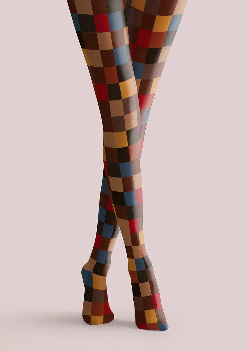 Viken Plan Terra-Cotta  Plaid Tights Hosiery Pantyhose