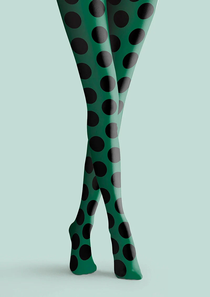 Viken PlanGreen & Black Polka Dots Tights Hosiery Pantyhose