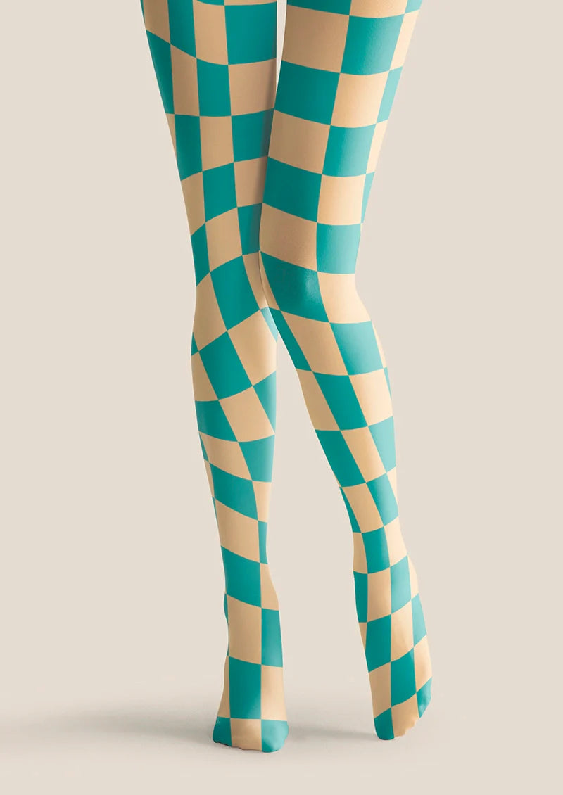 Viken Plan Aqua Green Checked Tights Hosiery Pantyhose