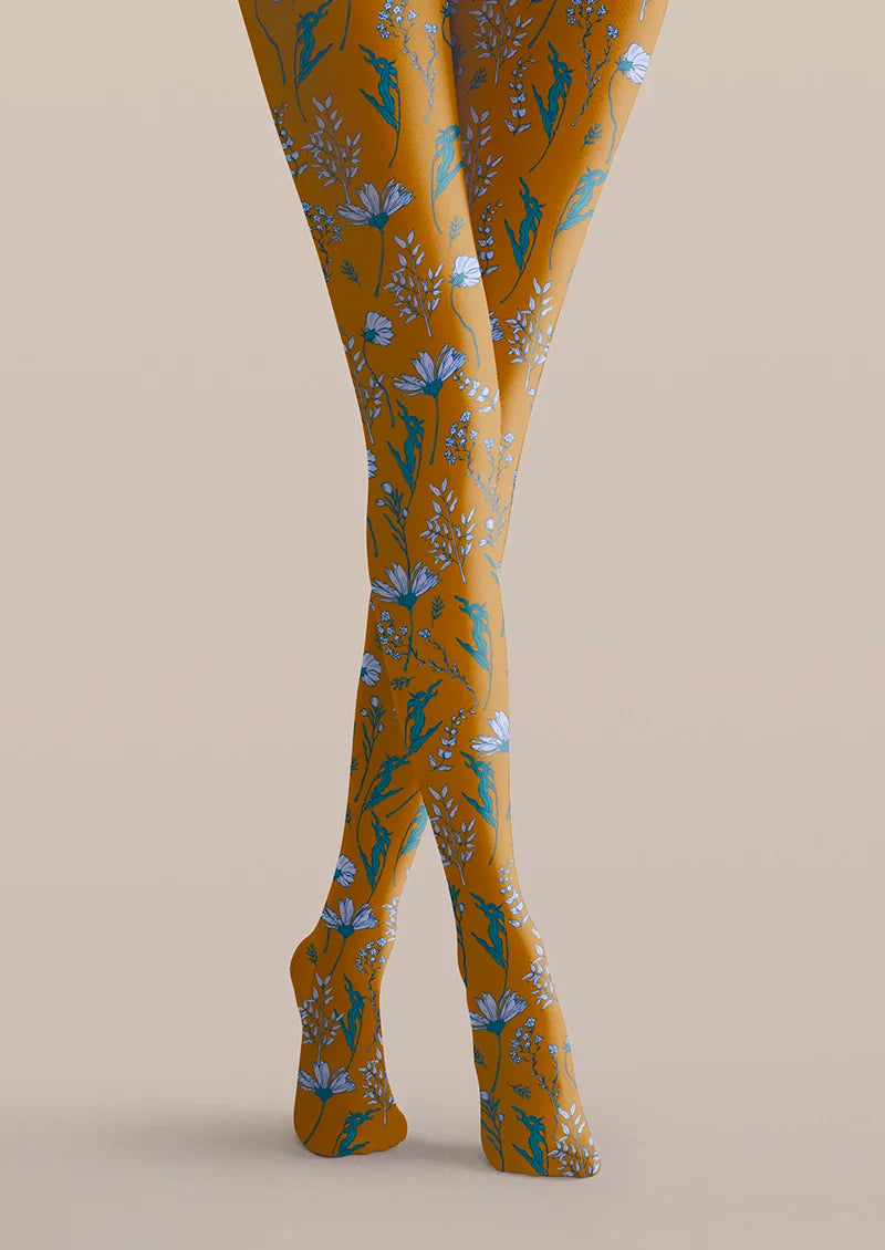 Viken Plan Earth yellow Dainty florals Tights Hosiery Pantyhose