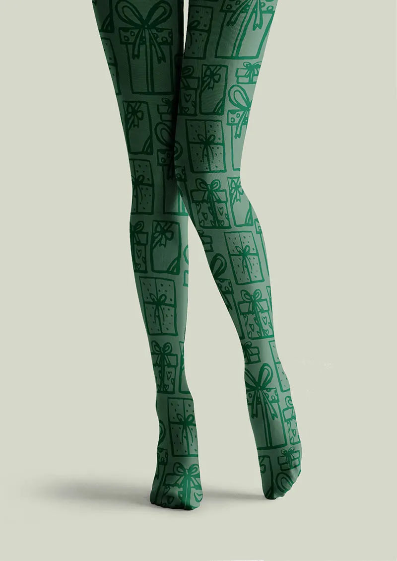 Viken Plan Christmas Fun Art Pine Carol Tights Hosiery Pantyhose