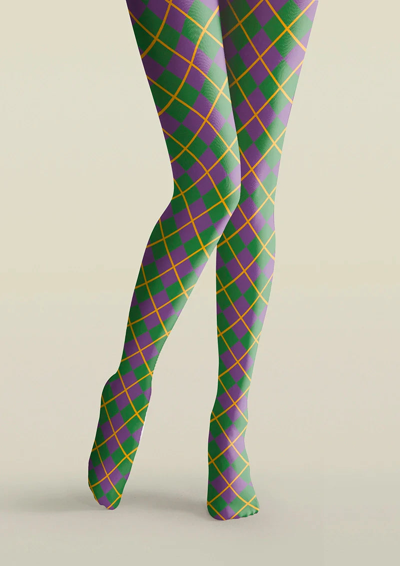 Viken Plan Green- purple checkered Tights Hosiery Pantyhose